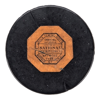 1961 Willie ORee Historic Actual Puck Used to Score His 1st NHL Goal, on 01/1/1961 (ORee LOA & Beckett)